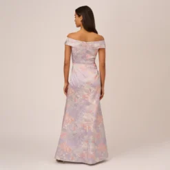 Adrianna Papell Metallic Floral Print Jacquard Gown With Off The Shoulder Neckline In Peri Multi 8 Adrianna Papell Metallic Floral Print Jacquard Gown With Off The Shoulder Neckline In Peri Multi -Glam Mirth Sales AP1E210486 AC494 Regular Back