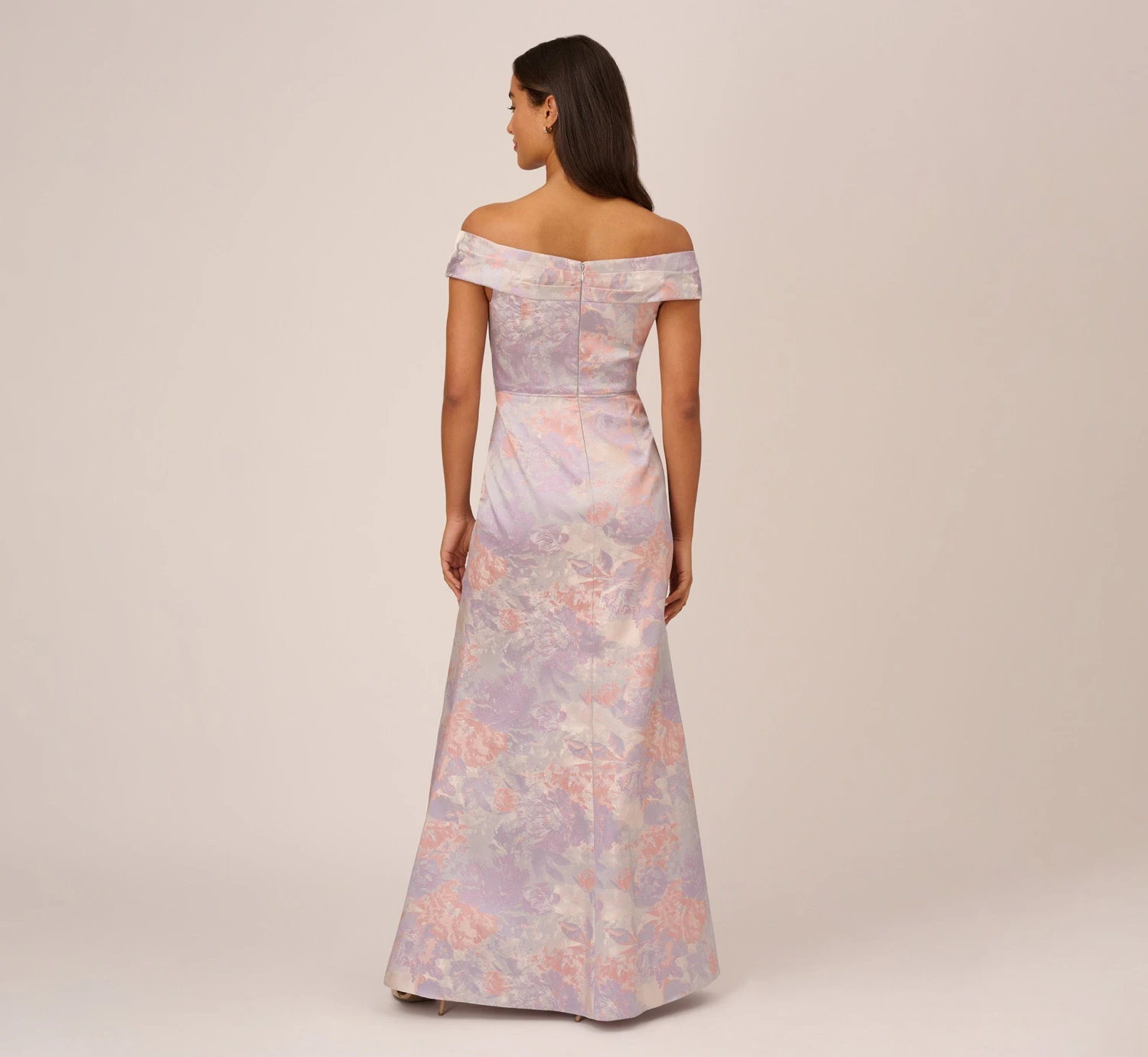 Adrianna Papell Metallic Floral Print Jacquard Gown With Off The Shoulder Neckline In Peri Multi 3 Adrianna Papell Metallic Floral Print Jacquard Gown With Off The Shoulder Neckline In Peri Multi - Image 3