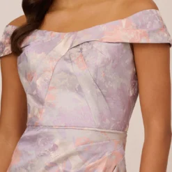 Adrianna Papell Metallic Floral Print Jacquard Gown With Off The Shoulder Neckline In Peri Multi 9 Adrianna Papell Metallic Floral Print Jacquard Gown With Off The Shoulder Neckline In Peri Multi -Glam Mirth Sales AP1E210486 AC494 Regular Detail
