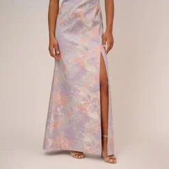 Adrianna Papell Metallic Floral Print Jacquard Gown With Off The Shoulder Neckline In Peri Multi 10 Adrianna Papell Metallic Floral Print Jacquard Gown With Off The Shoulder Neckline In Peri Multi -Glam Mirth Sales AP1E210486 AC494 Regular Lifestyle