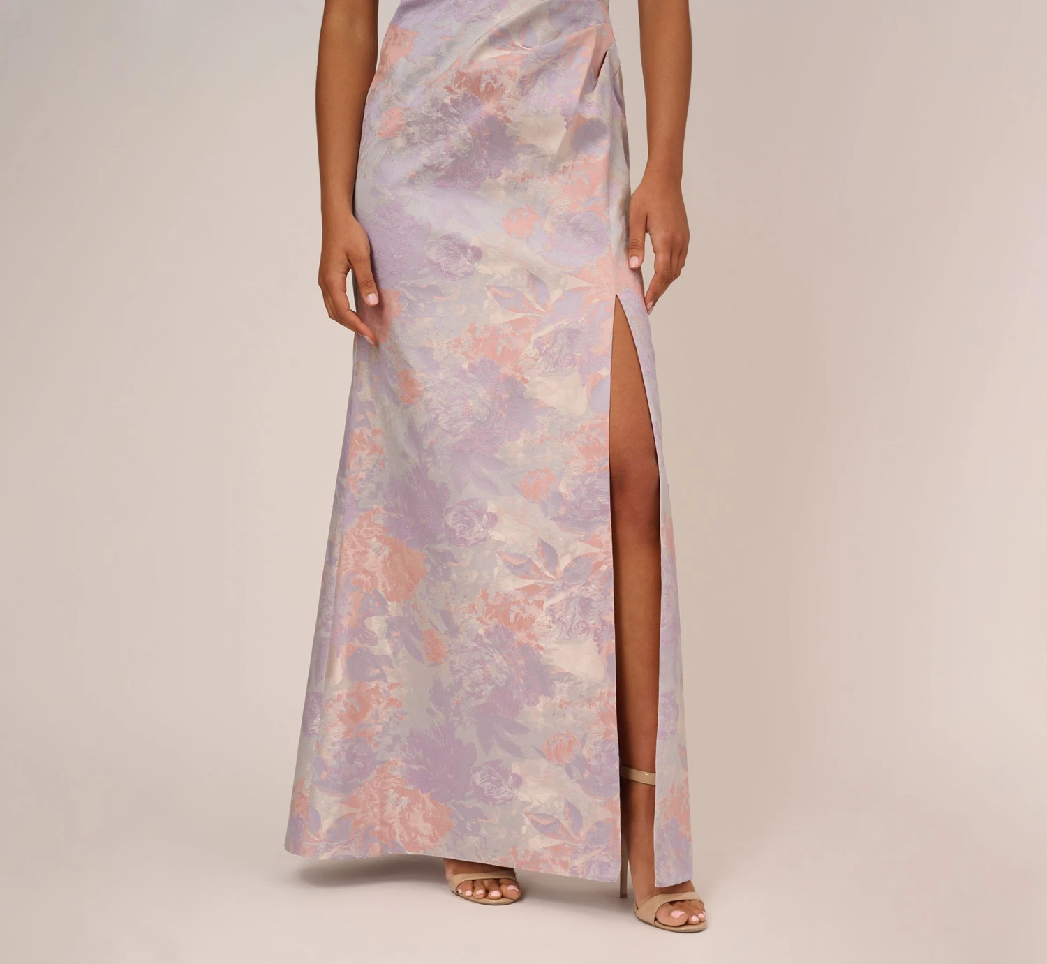Adrianna Papell Metallic Floral Print Jacquard Gown With Off The Shoulder Neckline In Peri Multi 5 Adrianna Papell Metallic Floral Print Jacquard Gown With Off The Shoulder Neckline In Peri Multi - Image 5