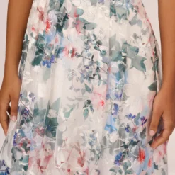 Adrianna Papell Floral Printed Sleeveless Midi Dress With Sheer Details In Ivory Multi 9 Adrianna Papell Floral Printed Sleeveless Midi Dress With Sheer Details In Ivory Multi -Glam Mirth Sales AP1E210491 AH170 Regular Lifestyle