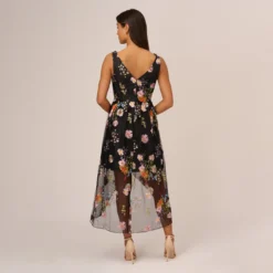 Adrianna Papell Floral Embroidered High Low Dress With Sheer Details In Black Multi 10 Adrianna Papell Floral Embroidered High Low Dress With Sheer Details In Black Multi -Glam Mirth Sales AP1E210493 AA963 Regular Back