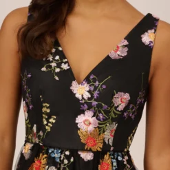 Adrianna Papell Floral Embroidered High Low Dress With Sheer Details In Black Multi 13 Adrianna Papell Floral Embroidered High Low Dress With Sheer Details In Black Multi -Glam Mirth Sales AP1E210493 AA963 Regular Detail