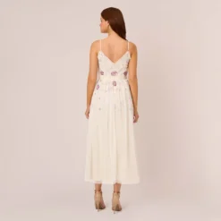 Adrianna Papell Ankle-Length Gown With Multicolor Floral Beading In Ivory Multi 9 Adrianna Papell Ankle-Length Gown With Multicolor Floral Beading In Ivory Multi -Glam Mirth Sales AP1E210500 AA178 Regular Back