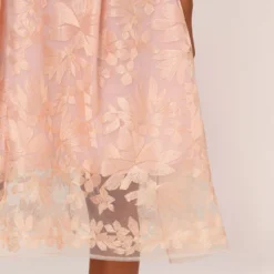 Adrianna Papell Embroidered Fit And Flare Midi Dress With Sheer Neckline In Apricot Ice 10 Adrianna Papell Embroidered Fit And Flare Midi Dress With Sheer Neckline In Apricot Ice -Glam Mirth Sales AP1E210520 AL685 Regular Lifestyle