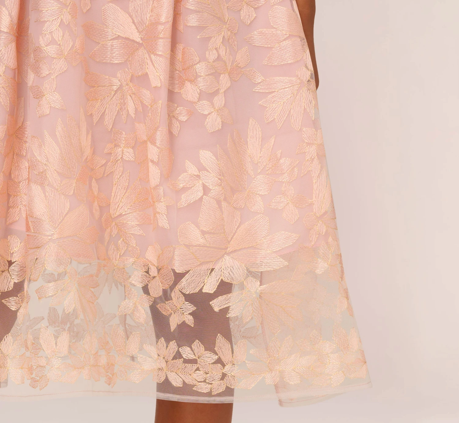 Adrianna Papell Embroidered Fit And Flare Midi Dress With Sheer Neckline In Apricot Ice 5 Adrianna Papell Embroidered Fit And Flare Midi Dress With Sheer Neckline In Apricot Ice - Image 5