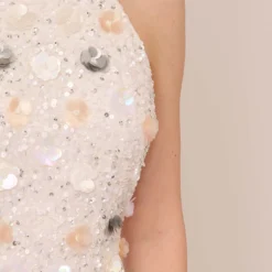 Adrianna Papell 3D Floral Beaded Halter Sheath Dress In Ivory Multi -Glam Mirth Sales AP1E210533 AF170 Regular Lifestyle