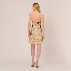 Adrianna Papell Multicolor Floral Beaded Shift Dress In Light Champagne -Glam Mirth Sales AP1E210539 AE273 Regular Back