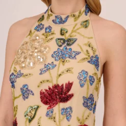 Adrianna Papell Multicolor Floral Beaded Shift Dress In Light Champagne -Glam Mirth Sales AP1E210539 AE273 Regular Detail