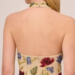 Adrianna Papell Multicolor Floral Beaded Shift Dress In Light Champagne -Glam Mirth Sales AP1E210539 AE273 Regular Lifestyle