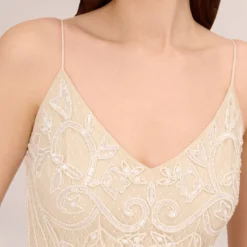 Adrianna Papell Sequin Beaded Sheath Dress With Corset Back In Ivory Pearl 11 Adrianna Papell Sequin Beaded Sheath Dress With Corset Back In Ivory Pearl -Glam Mirth Sales AP1E210553 AG105 Regular Detail