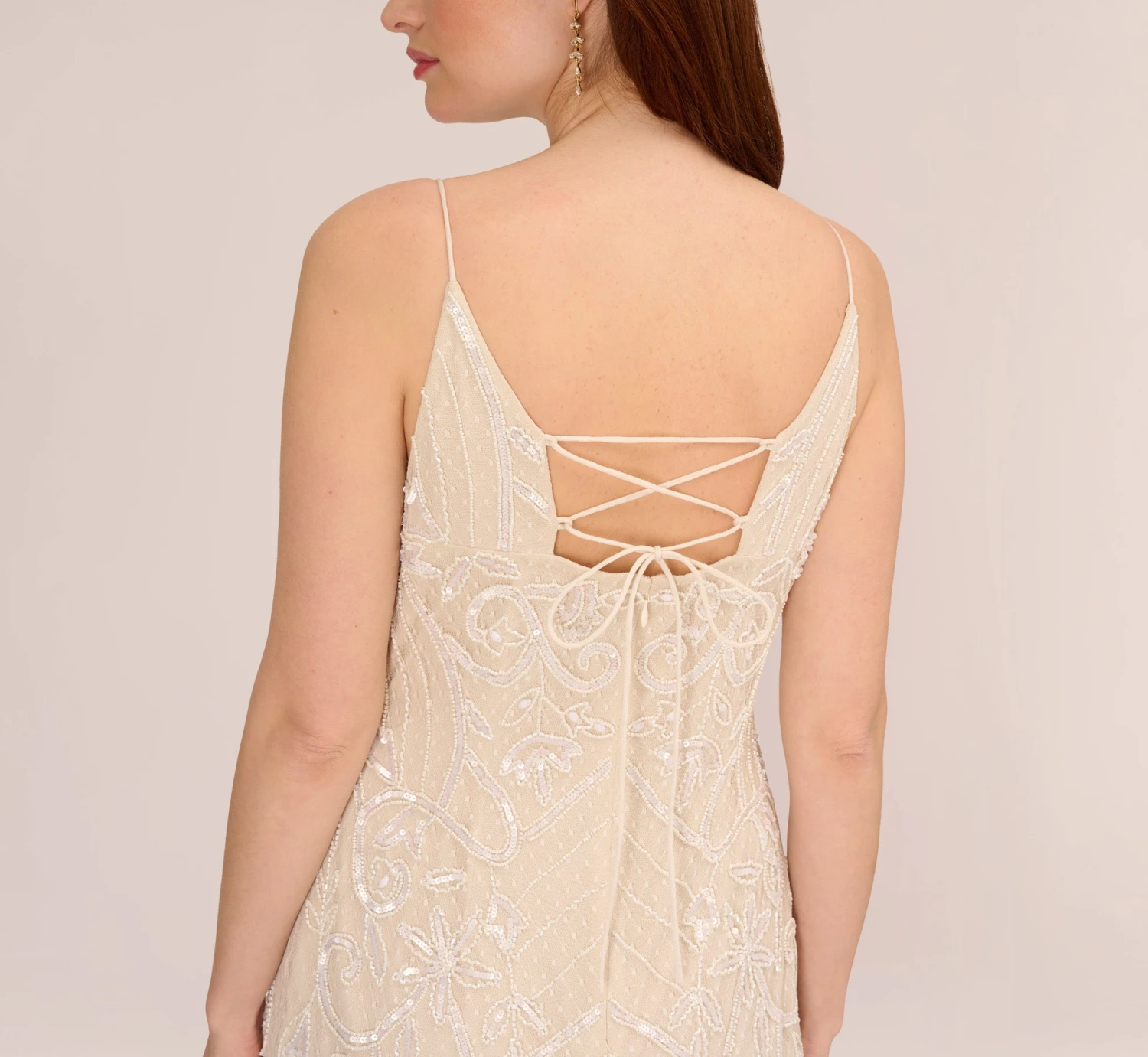 Adrianna Papell Sequin Beaded Sheath Dress With Corset Back In Ivory Pearl 3 Adrianna Papell Sequin Beaded Sheath Dress With Corset Back In Ivory Pearl - Image 3