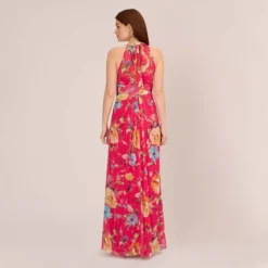 Adrianna Papell Floral Chiffon Halter Gown With Illusion Details In Pink Multi 9 Adrianna Papell Floral Chiffon Halter Gown With Illusion Details In Pink Multi -Glam Mirth Sales AP1E210560 AE970 Regular Back