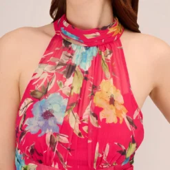 Adrianna Papell Floral Chiffon Halter Gown With Illusion Details In Pink Multi 8 Adrianna Papell Floral Chiffon Halter Gown With Illusion Details In Pink Multi -Glam Mirth Sales AP1E210560 AE970 Regular Detail