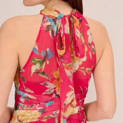 Adrianna Papell Floral Chiffon Halter Gown With Illusion Details In Pink Multi 10 Adrianna Papell Floral Chiffon Halter Gown With Illusion Details In Pink Multi -Glam Mirth Sales AP1E210560 AE970 Regular Lifestyle