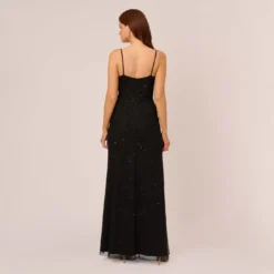 Adrianna Papell Art Deco Beaded Mermaid Gown With Cowl Neckline In Black 9 Adrianna Papell Art Deco Beaded Mermaid Gown With Cowl Neckline In Black -Glam Mirth Sales AP1E210577 AA002 Regular Back