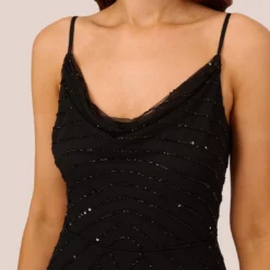 Adrianna Papell Art Deco Beaded Mermaid Gown With Cowl Neckline In Black 8 Adrianna Papell Art Deco Beaded Mermaid Gown With Cowl Neckline In Black -Glam Mirth Sales AP1E210577 AA002 Regular Detail