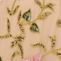 Adrianna Papell Multicolor Floral Beaded Ankle-Length Dress With Sheer Details In Light Champagne 11 Adrianna Papell Multicolor Floral Beaded Ankle-Length Dress With Sheer Details In Light Champagne -Glam Mirth Sales AP1E210579 AE273 Regular Alternate