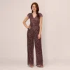 Adrianna Papell Metallic Crinkle Wide Leg Jumpsuit With Short Sleeves In Plum