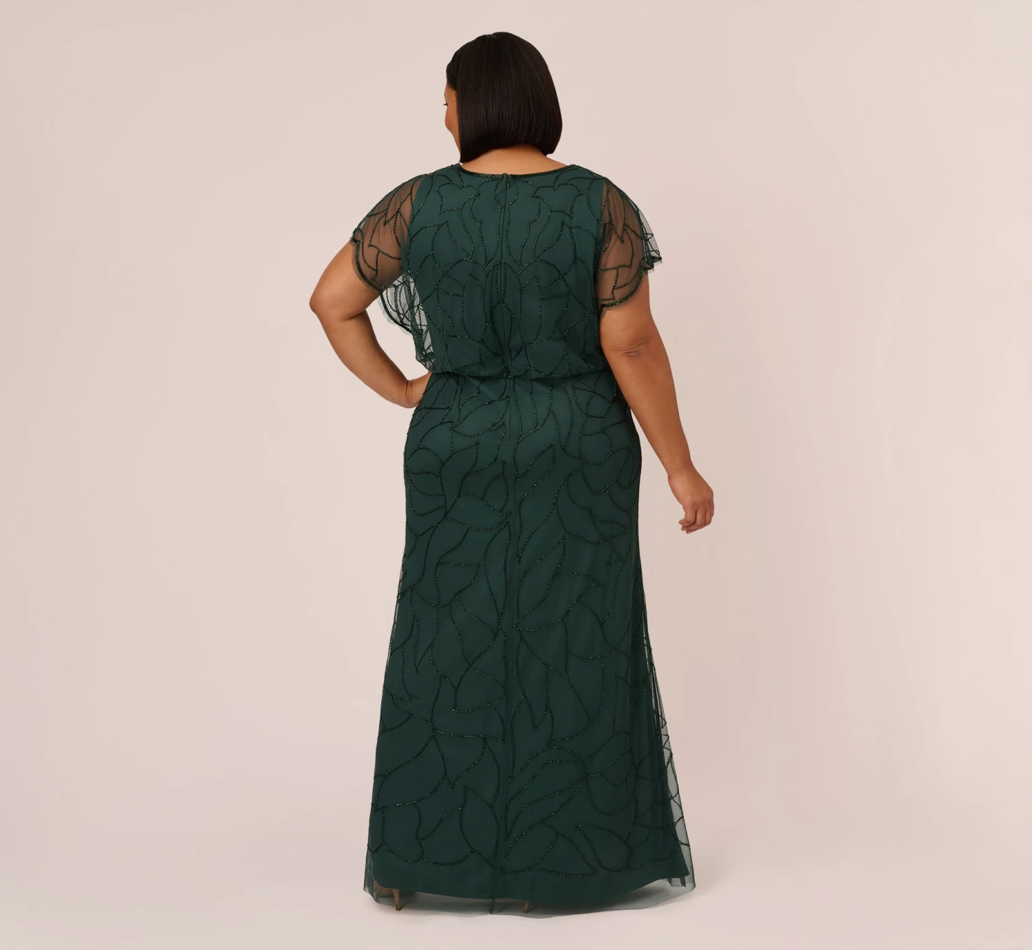 Adrianna Papell Plus Size Beaded Blouson Mermaid Gown With Sheer Dolman Sleeves In Dusty Emerald 4 Adrianna Papell Plus Size Beaded Blouson Mermaid Gown With Sheer Dolman Sleeves In Dusty Emerald - Image 4