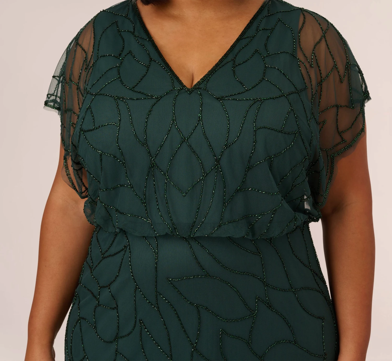 Adrianna Papell Plus Size Beaded Blouson Mermaid Gown With Sheer Dolman Sleeves In Dusty Emerald 3 Adrianna Papell Plus Size Beaded Blouson Mermaid Gown With Sheer Dolman Sleeves In Dusty Emerald - Image 3