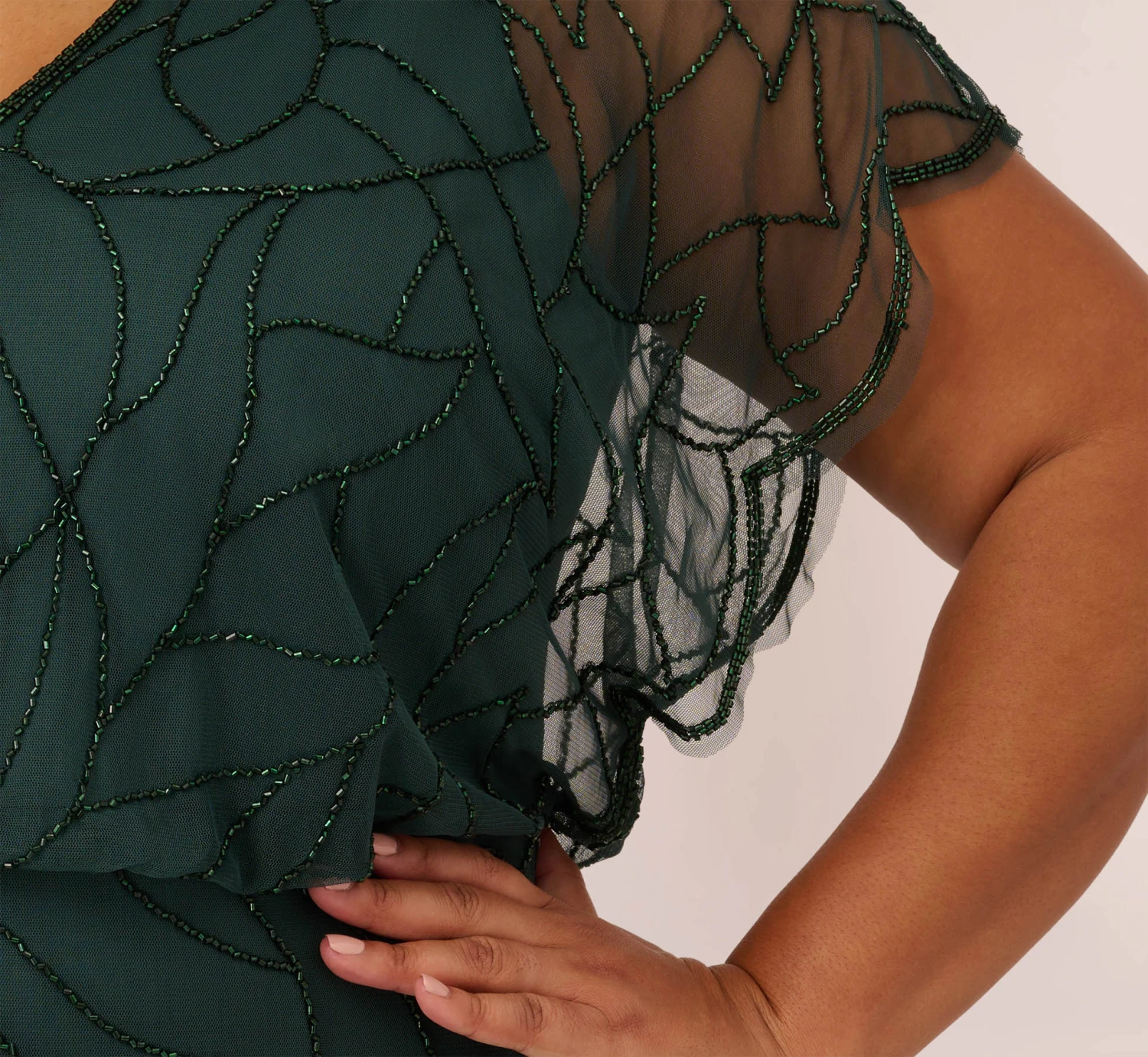 Adrianna Papell Plus Size Beaded Blouson Mermaid Gown With Sheer Dolman Sleeves In Dusty Emerald 5 Adrianna Papell Plus Size Beaded Blouson Mermaid Gown With Sheer Dolman Sleeves In Dusty Emerald - Image 5