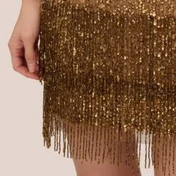 Adrianna Papell Beaded Halter Dress With Fringe Details In Copper 11 Adrianna Papell Beaded Halter Dress With Fringe Details In Copper -Glam Mirth Sales AP1E210625 AA908 Regular Lifestyle