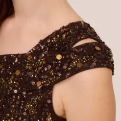 Adrianna Papell One Shoulder Beaded Mermaid Gown In Chocolate 10 Adrianna Papell One Shoulder Beaded Mermaid Gown In Chocolate -Glam Mirth Sales AP1E210627 AA201 Regular Lifestyle