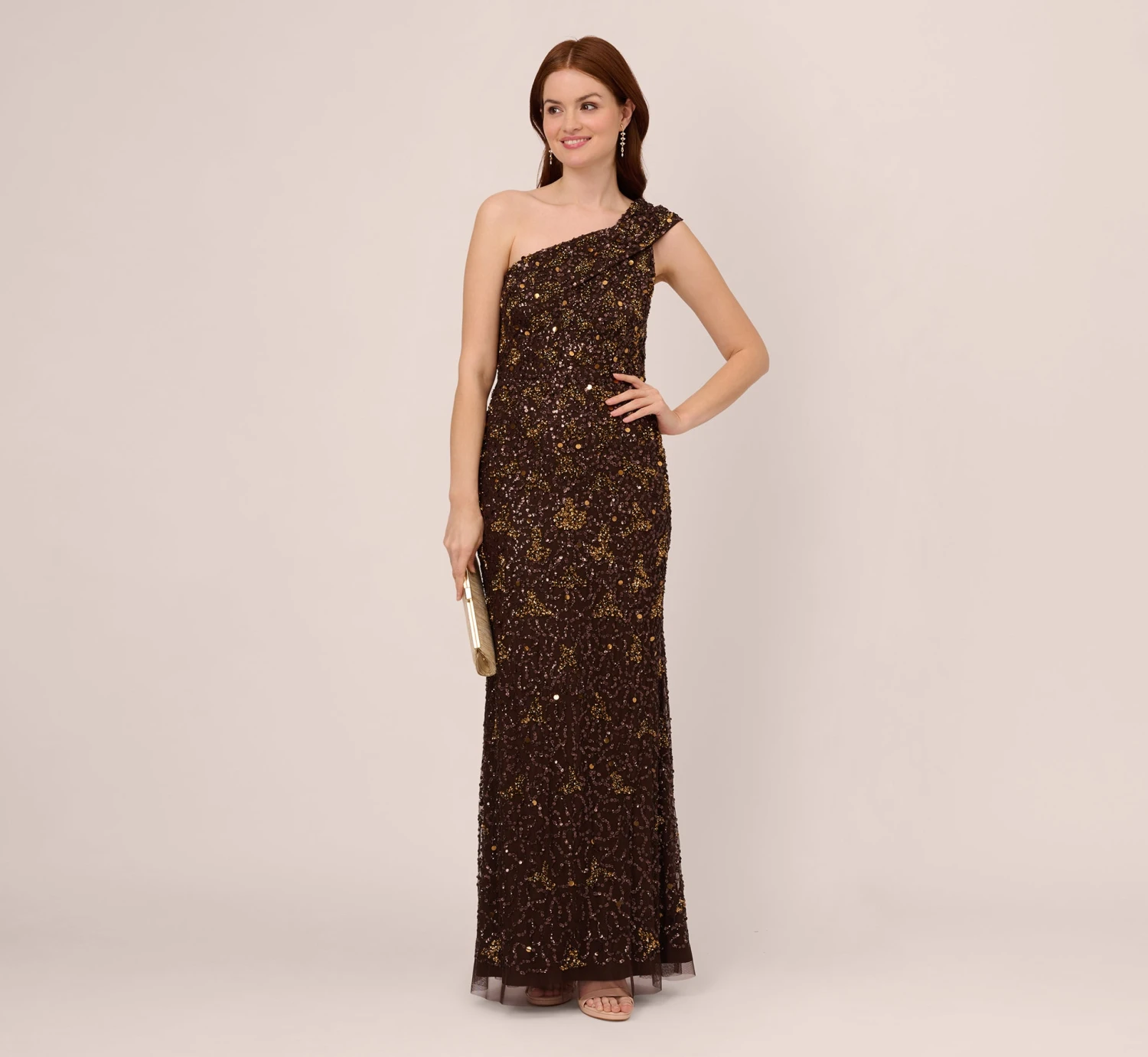 Adrianna Papell One Shoulder Beaded Mermaid Gown In Chocolate 2 Adrianna Papell One Shoulder Beaded Mermaid Gown In Chocolate - Image 2