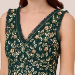 Adrianna Papell Floral Beaded Midi Dress With Godet Skirt In Gem Green 8 Adrianna Papell Floral Beaded Midi Dress With Godet Skirt In Gem Green -Glam Mirth Sales AP1E210652 AW303 Regular Detail