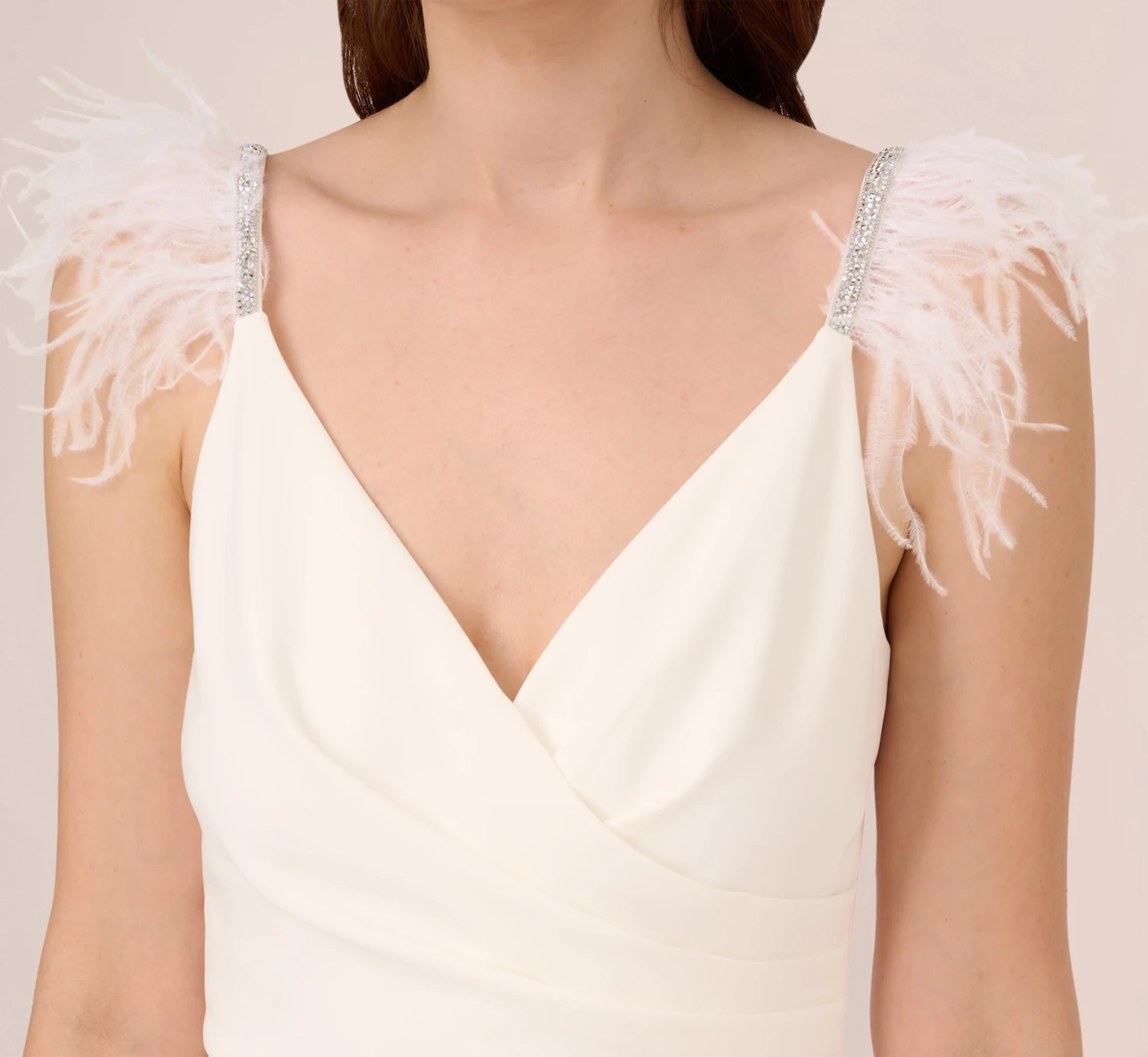 Adrianna Papell Crepe Wide Leg Jumpsuit With Bead And Feather Accents In Ivory 4 Adrianna Papell Crepe Wide Leg Jumpsuit With Bead And Feather Accents In Ivory - Image 4