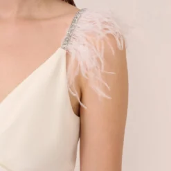 Adrianna Papell Crepe Wide Leg Jumpsuit With Bead And Feather Accents In Ivory 11 Adrianna Papell Crepe Wide Leg Jumpsuit With Bead And Feather Accents In Ivory -Glam Mirth Sales AP1E210659 AA194 Regular Lifestyle