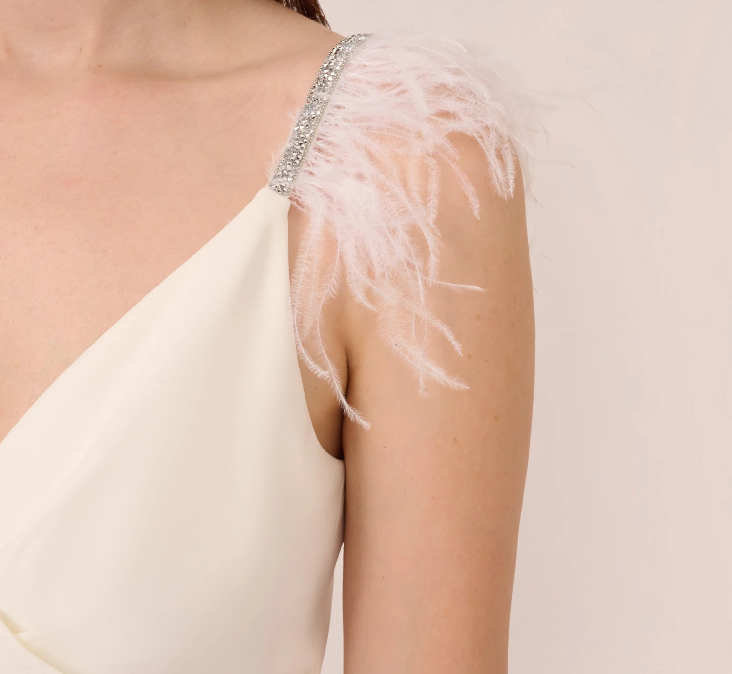 Adrianna Papell Crepe Wide Leg Jumpsuit With Bead And Feather Accents In Ivory 5 Adrianna Papell Crepe Wide Leg Jumpsuit With Bead And Feather Accents In Ivory - Image 5