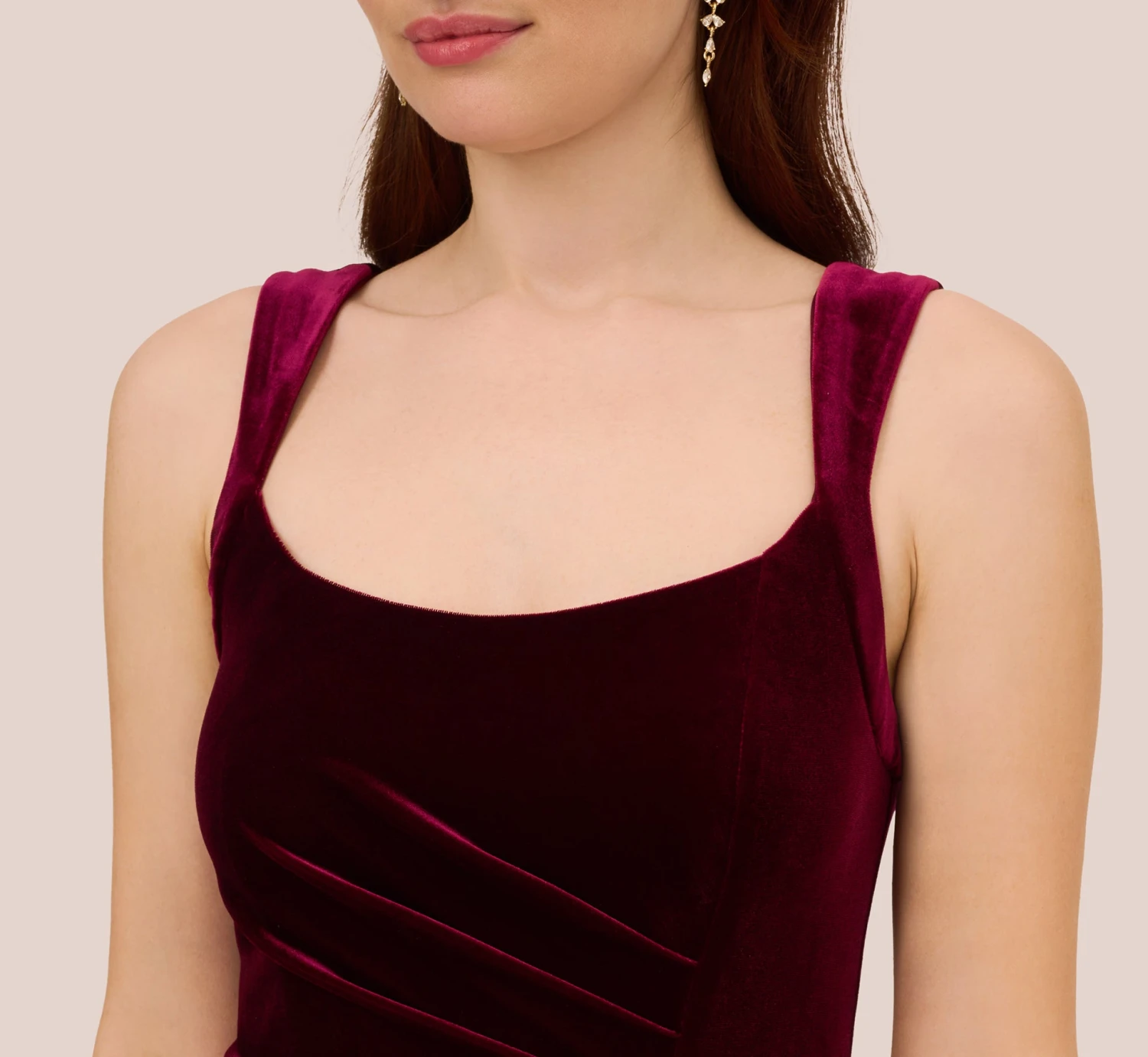 Adrianna Papell Sleeveless Shirred Velvet Mermaid Gown With Ruffle Accent In Burgundy 4 Adrianna Papell Sleeveless Shirred Velvet Mermaid Gown With Ruffle Accent In Burgundy - Image 4