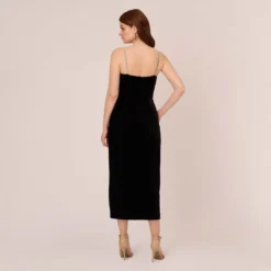 Adrianna Papell Velvet Ankle-Length Wrap Gown With Stone Straps In Black -Glam Mirth Sales AP1E210665 AA002 Regular Back