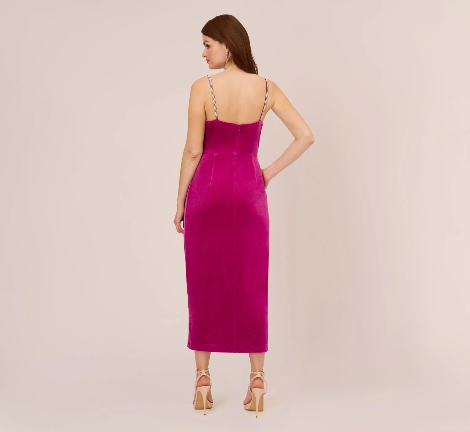 Adrianna Papell Velvet Ankle-Length Wrap Gown With Stone Straps In Orchid Delight 4 Adrianna Papell Velvet Ankle-Length Wrap Gown With Stone Straps In Orchid Delight - Image 4