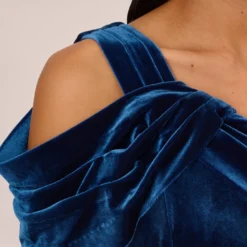 Adrianna Papell One Shoulder Velvet Mermaid Gown With Drape Sleeve In Ocean Wave 10 Adrianna Papell One Shoulder Velvet Mermaid Gown With Drape Sleeve In Ocean Wave -Glam Mirth Sales AP1E210666 AU473 Regular Lifestyle