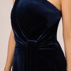 Adrianna Papell One Shoulder Velvet Jumpsuit With Draped Accent In Midnight 10 Adrianna Papell One Shoulder Velvet Jumpsuit With Draped Accent In Midnight -Glam Mirth Sales AP1E210667 AB411 Regular Detail