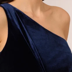Adrianna Papell One Shoulder Velvet Jumpsuit With Draped Accent In Midnight 8 Adrianna Papell One Shoulder Velvet Jumpsuit With Draped Accent In Midnight -Glam Mirth Sales AP1E210667 AB411 Regular Lifestyle