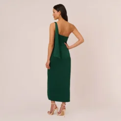 Adrianna Papell Satin Crepe One Shoulder Gown With Metal Ring Accent In Deep Forest 9 Adrianna Papell Satin Crepe One Shoulder Gown With Metal Ring Accent In Deep Forest -Glam Mirth Sales AP1E210669 AH303 Regular Back