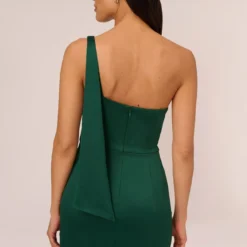 Adrianna Papell Satin Crepe One Shoulder Gown With Metal Ring Accent In Deep Forest 10 Adrianna Papell Satin Crepe One Shoulder Gown With Metal Ring Accent In Deep Forest -Glam Mirth Sales AP1E210669 AH303 Regular Lifestyle