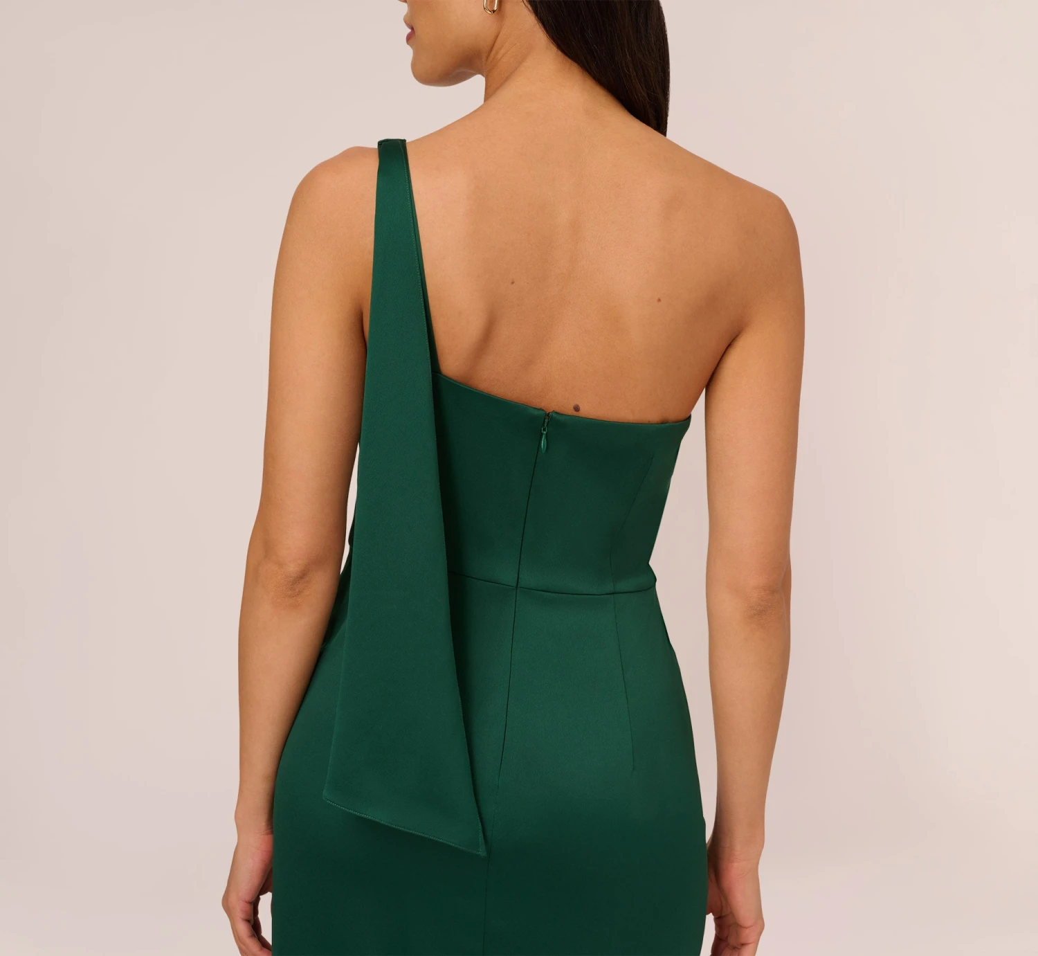 Adrianna Papell Satin Crepe One Shoulder Gown With Metal Ring Accent In Deep Forest 5 Adrianna Papell Satin Crepe One Shoulder Gown With Metal Ring Accent In Deep Forest - Image 5