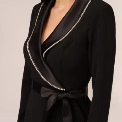 Adrianna Papell Long Sleeve Tuxedo Jumpsuit With Crystal Trim In Black 8 Adrianna Papell Long Sleeve Tuxedo Jumpsuit With Crystal Trim In Black -Glam Mirth Sales AP1E210678 AA002 Regular Detail