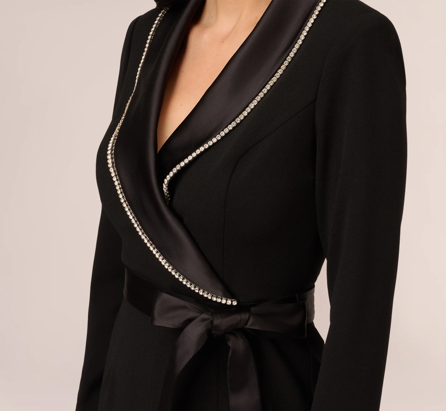 Adrianna Papell Long Sleeve Tuxedo Jumpsuit With Crystal Trim In Black 3 Adrianna Papell Long Sleeve Tuxedo Jumpsuit With Crystal Trim In Black - Image 3