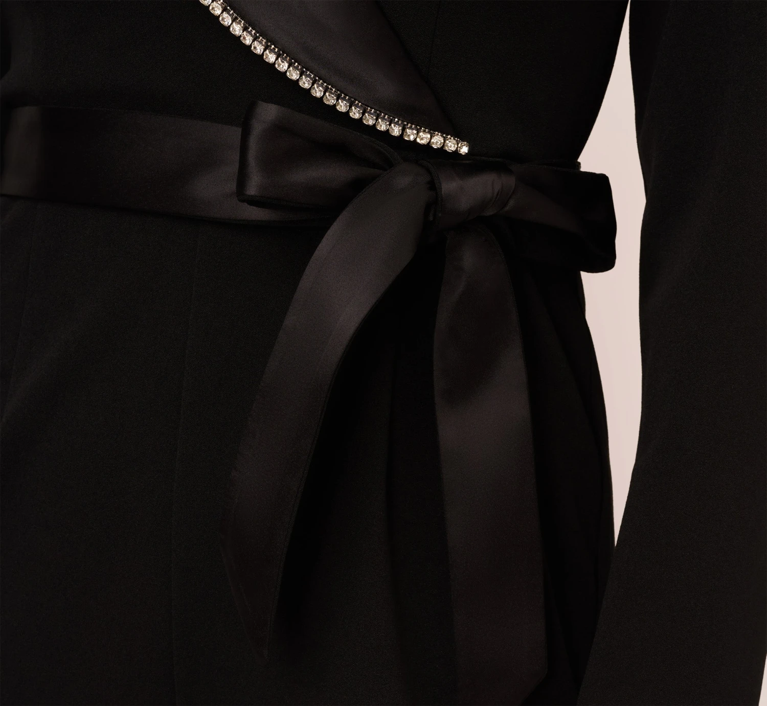 Adrianna Papell Long Sleeve Tuxedo Jumpsuit With Crystal Trim In Black 5 Adrianna Papell Long Sleeve Tuxedo Jumpsuit With Crystal Trim In Black - Image 5