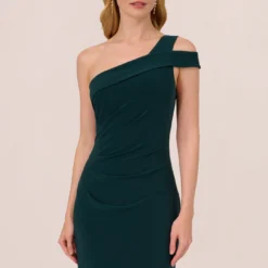 Adrianna Papell One Shoulder Column Gown With Cutout Shoulder In Hunter -Glam Mirth Sales AP1E210679 AE303 Regular Lifestyle