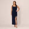 Adrianna Papell Plus Size Sleeveless Jersey Gown With Embellished Lace Cowl Back In Midnight