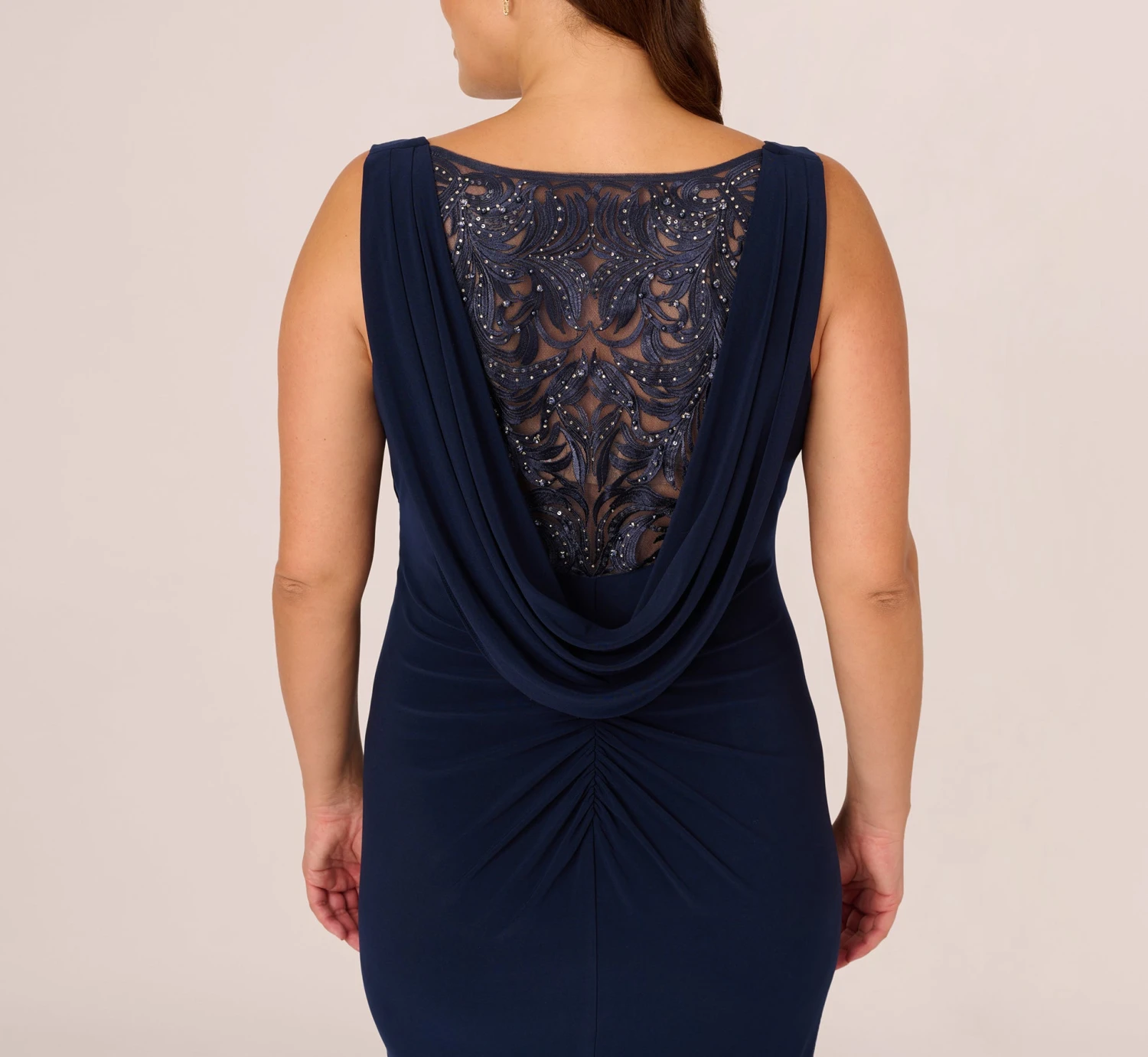 Adrianna Papell Plus Size Sleeveless Jersey Gown With Embellished Lace Cowl Back In Midnight 5 Adrianna Papell Plus Size Sleeveless Jersey Gown With Embellished Lace Cowl Back In Midnight - Image 5