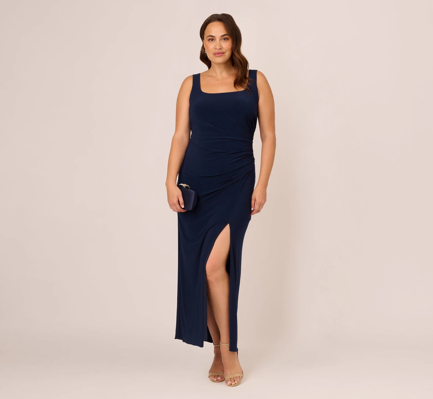 Adrianna Papell Plus Size Sleeveless Jersey Gown With Embellished Lace Cowl Back In Midnight 2 Adrianna Papell Plus Size Sleeveless Jersey Gown With Embellished Lace Cowl Back In Midnight - Image 2